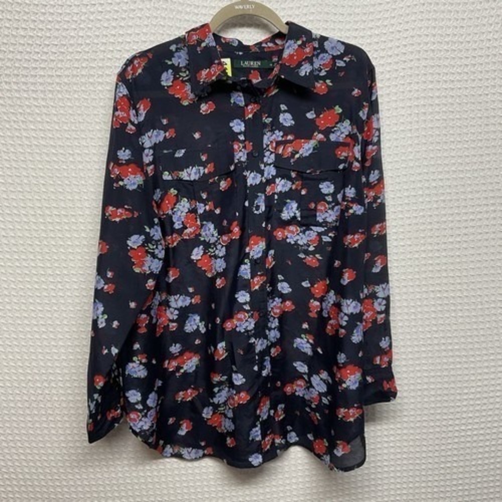 Lauren Ralph Lauren Blue Floral Long Sleeve Button Up Shirt Women 1X China